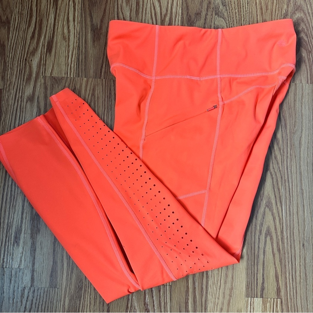 Athleta Laser-Cut High Rise Run Tight in Neon Coral | Compression Leggings Small - Picture 6 of 15
